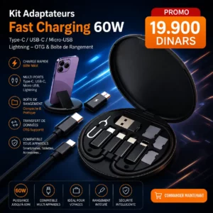 Kit Adaptateurs Fast Charging 60W – Multi Ports Type-C / USB / Lightning