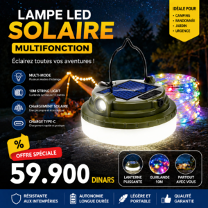 Lampe LED Solaire Multifonction 2 en 1 (Camping + Guirlande 10M)